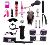 20 pcs Sex Bondage Set for Men and Women, Interesting BDSM Leather Plush Restraint Straps and Anal Plug Kit for Sex Training -UKGC22Z (Purple, A:Same and Cheaper)