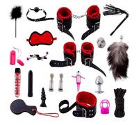 20 pcs Sex Bondage Set for Men and Women, Practical BDSM Leather Plush Straps and Anal Plug Kit for Sexual Role-Playing -UKGC22Z (Red, B:Same and Cheaper)