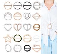 20 Pcs Shirt Ties Clips for Women, tshirt clips for women for the side, Waist Cincher Clips Tightener for Loose Clothes Corner Knotted Button Fashion Metal Round Circle Shirt Clip Buckle, Gold/Silver
