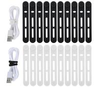 20 Pcs Silicone Cable Ties, Adjustable Silicone Cable Straps Wire Organizer Reusable, Travel Cord Organizer Essentials, Black & White