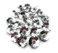 20 Pcs Silver Sequin 1 1/4" Flowers Beading Applique, Crystal Beaded Mix Flower Applique sew on Cloth Patch DIY Garment Accessory Cloth Headband Decor