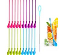 20 PCS Slush Straws, Slushie Straws, Slushy Straws, All-in-One Straw Stirring Spoon, Reusable 2-in-1 Spoon Straws, for Smoothies, Cocktails, Milkshakes & Coffee