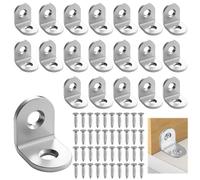 20 Pcs Small L Shape Brackets Right Angle Bracket for Wood 20 x 20mm Metal Heavy Duty 90 Degree Corner Brace Fastener with 40 Screws for Shelf Desk Table Furniture Fixation Silver