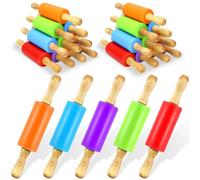 20 Pcs Small Rolling Pin 23 cm Rolling Pin Silicone Wooden Cooking Pins Baking 5 Colors Non Stick with Wooden Handle for Kitchen Dough Pastry Cookie Fondant Cake