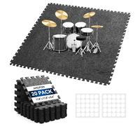 20 Pcs Sound Absorbing Interlocking Floor Mats Pads, 11" x 11" x 0.4"sound absorbing rug, Non-Slip Anti Vibration Sound Proof Puzzle Felt Padding, High Density Piano Carpet Drum Rug for Music Studio