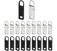 20 Pcs Spare Zipper Pulls, Metal Zipper Pull, Zipper Pull Tab Replacement for Purse, Clothes, Jeans, Suitcase (Black Silver)