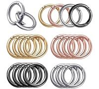 20 Pcs Spring O Rings, 28mm Round Metal Spring Snap Clip Hooks Zinc Alloy Carabiner Rings Small Clamp Clasp Keyring Buckle for Bag Purse Handbag Strap Craft DIY Making, Silver, Gold, Black, Rose Gold