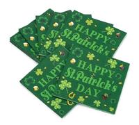 20 Pcs St Patricks Day Napkins Paper, 33x33cm Green Shamrock Serviettes 2-Ply, Disposable Clover Dinner Napkins for Irish Party Supplies, Holiday Table Decorations for Home Restaurant Bar