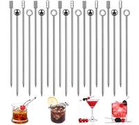 20 Pcs Stainless Steel Cocktail Sticks, Reusable Cocktail Stirrers, Drink Stirrers Cocktail Accessories for Drinks Appetisers BBQ Snacks Hawaiian Holiday Party Cocktail Decorations