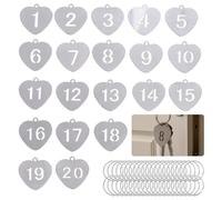 20 Pcs Stainless Steel Numbered Tags with Key Rings, 1-20 Heart Shape Key Number Tags, Gym, Dormitory, Pool & Cabinet, Durable Number Tags for Organisation