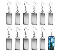 20 Pcs Stainless Steel Wire Hooks With Blank Rectangle Trays for 10 x 25mm Cabochon Earring Settings and Blanks - Pendant Tray for DIY Jewelry Making
