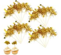 20 Pcs Star Foil Firework Cupcake Toppers,Gold Cake Decorations,Cupcake Decorations,Sparkle Tinsel Cake Toppers,Suitable for Birthday Wedding Party Mothers Day