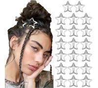 20 PCS Star Snap Hair Clips Silver Y2K 2000s Hair Accessories Non Slip Clips for Girls Women Hair Clip,1.61IN