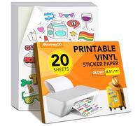 20 PCS Sticker Paper for Inkjet Printer, Printable Vinyl Sticker Paper Dries Quickly Vivid Colors, 8.5"x11" Tear Resistant Printable Vinyl, Glossy White, Inkjet & Laser Printer