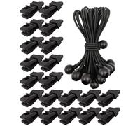20 Pcs Tarp Clips + 20 Pcs Bungee Balls 6 Inch - Heavy Duty Camping Accessories and Bungee Cords with Balls - Tarpaulin Clips and Clamps (Black)