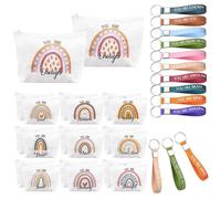 20 Pcs Thank You Gifts Rainbow Makeup Bags for Women, Canvas Zipper Cosmetic Bag with 20 Inspirational Quote Keychains, Employee Appreciation Gifts Travel Toiletry Bags for Teacher Coworker Staff