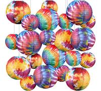 20 Pcs Tie Dyed Groovy Paper Lanterns Chinese Japanese Lanterns Groovy Party Decorations Tie Dye Party Supplies Classroom Hanging Ceiling Decorations for Home Decor Parties Weddings, 12 Inch, 6 Inch