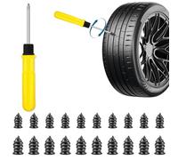 20 pcs Tyre Repair Kit, Puncture Repair Kit with Screwdriver, Self-Service Rubber Nails Tool, Emergency Car Puncture Repair Kit for Bike Motorbike Bicycle Flat Tire Plug (10S/10L)