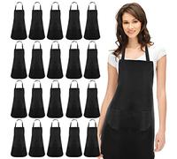 20 Pcs Unisex Chef Aprons for Men Adjustable Bib Apron with 2 Pockets Cooking Aprons for Women for Kitchen Restaurant Coffee House Home School Gardening Baking BBQ, Black