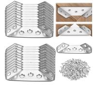 20 PCS Universal Stainless Steel Multifunction Trapeziform Angle Brackets with Screws,Universal Stainless Connectors, for Wood, Furniture, Chair, Drawer ,Cabinet.