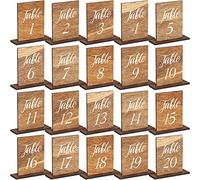 20 Pcs Wedding Wooden Table Wedding Table Numbers with Wooden Base Rustic Wedding Centerpieces for Tables Number Wooden Sign for Banquet Restaurant Party Decor (Classic Style)
