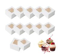 20 Pcs White Cupcake Boxes Single Cupcake Boxes Individual Cake Boxes Square Window with 24 Stickers Bakery Pastry Boxes for Desserts Pastries Cookies Small Cakes Candy Pies & Gifts