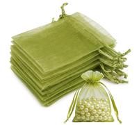 20 PCS White Organza Gift Bags, 7 x9 cm Clear Mesh Pouches, Jewellery Bags, Candy Mesh Pouches for Wedding Favours, Christmas, Birthday, Anniversary, Party Supplies, Green