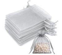 20 PCS White Organza Gift Bags, 7 x9 cm Clear Mesh Pouches, Jewellery Bags, Candy Mesh Pouches for Wedding Favours, Christmas, Birthday, Anniversary, Party Supplies, Grey