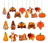20 Pcs Wooden Autumn Hanging Decorations - Rustic Autumn Ornaments for Tree - Maple Leaves, Pumpkin & Acorn Fall Decorations for Home, Thanksgiving & Halloween Tree Decor