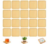 20 Pcs Wooden Coasters, 9cm Square Bamboo Mosaic Fillable Coasters | Blank Base Trays, Small Plant Trays, Drinking Cup Coaster, Art Plate for DIY Crafts Coffee Drink Table Decoration