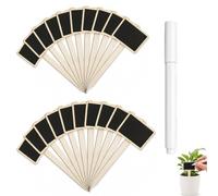 20 Pcs Wooden Plant Labels with Chalk Marker, T-Type Garden Markers | Black Writable Boards, Pointed Wood Stakes, White Chalk Marker, for Herbs Seedlings and Pots