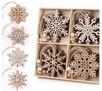 20 PCs Wooden Snowflakes - 4 designs (5 pieces/design) Snowflakes Christmas Tree Decorations Pendants Wood with Jute String as Christmas Decorations, Christmas tree decorations, Wood crafts.
