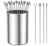 20 PcsMetal Cocktail Picks Holder Set 4.3 Inch Stainless Steel Cocktail Toothpicks Reusable Mini Food Sticks Multipurpose Appetizer Skewers Set for Sandwiches Cocktails Olives Appetizers Fruits