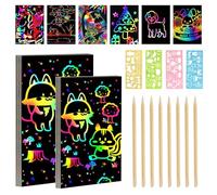 20 PcsScratch Art for Kids Adults, DIY Rainbow Scratch Cards, Magic Scratch Paper Painting with 8 WoodScratch Art Tools & 4 Painting Boards, for DIY Arts and Crafts Christmas Birthday Gifts