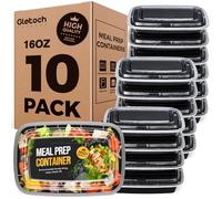 20-Piece (10-Pack) 16 OZ Meal Prep Containers Reusable with Lids, Sturdy Leakproof & Food Safe, Microwave, Freezer, Dishwasher Safe To Go Food Containers, Plastic Take Out Containers, Black