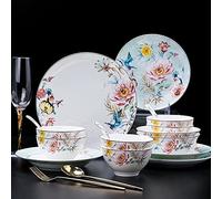 20-Piece 3-6Person Porcelain Dinnerware Set, Chinese Style Tableware Plate and Bowl Set, Dinner Plates Set of 20
