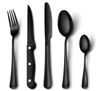 20 Piece Black Cutlery Set with Steak Knives, NINIROR Stainless Steel Flatware Set Silverware Set for 4 People Include Spoon Knife and Fork Sets Mirror Polished Dishwasher Safe for Home Restaurant