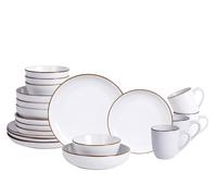 20-Piece Dinnerware Set, Nordic Ceramic Plates and Bowls Sets for 4, Raised Rim Tableware Collection, Matte White Speckled Serveware for Daily Use, Microwave & Dishwasher Safe