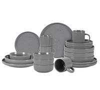 20-Piece Dinnerware Set, Nordic Ceramic Plates and Bowls Sets for 4, Raised Rim Tableware Collection, Matte Grey Speckled Serveware for Daily Use, Microwave & Dishwasher Safe