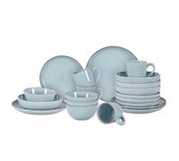 20-Piece Dinnerware Set, Nordic Ceramic Plates and Bowls Sets for 4, Raised Rim Tableware Collection, Shiny Light Blue Speckled Serveware for Daily Use, Microwave & Dishwasher Safe