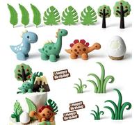 20-Piece Dinosaur Cake Decor Set: Featuring adorable 3D dinosaur eggs, leaves, grass, and a volcano. Fun and vibrantly colored, perfect for birthday parties and themed celebrations.