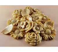 20 Piece Edible 3D Bouquet Flower set, icing toppers, cake cupcakes decorations T070 (Gold Sparkle)