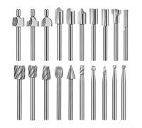 20-Piece for HSS Rotary Router Bits Set for Wood Carving, Engraving & Milling - Straight, V-Groove, Beading, Cove & Slot Cutter Bits, 3.1mm(Silver)