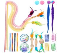 20 Piece Interactive Cat Toy Set, Cat Fishing Rod with Feathers, Tube Cat Toy, Cat Ball with Feathers, Spring Spiral, Mouse with Balls, Corrugated Cardboard Toy, Cat Toy Self-Activity