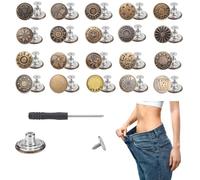 20 Piece Jean Buttons Pins, 17mm No-Sew Removable Metal Buttons for Jeans, Jean Button Replacement Repair Combo Rivets and Screwdrivers in Storage Box, Women and Men's Jeans Clothing Supplies