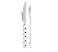 20 Piece Long Handle Thickened Black and White Polka Dot Silverware Tableware Set for 4 People, 18/10 Stainless Steel Flatware Set, Table Knife Fork Spoon Fruit Fork Tea Spoon Cutlery Sets (White)