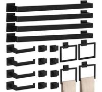 20-Piece Matte Black Bathroom Accessories Set - 23.6" Towel Bar, Towel Ring, Toilet Paper Holder & Hooks, Wall Mounted Bathroom Hardware, Rust & Corrosion-Resistant, Ideal for Modern Bathrooms