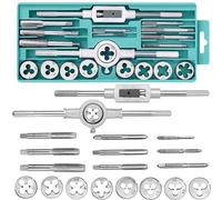 20-Piece Metric Tap and Die Set Complete Set of M3 to M12 Grit Tools Including Wrench Accessories for Cutting,Chamfering and Tapping in Tray Box Alloy Portable High Hardness Tap and Die Hand Tool Set
