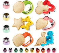 20-Piece Sandwich Cutter & Sealer Set for Kids, Fun Shapes for Bento Lunch Box, Fruit Veggie Cookie Cutting, Dinosaur Star Hearts, No Crust