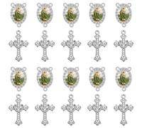 20 Piece Set Rhinestone Catholic Saints Medal Connectors and Crystal Cross Charms for Religious Rosary Making Supplies (Silvery Saint Jude)